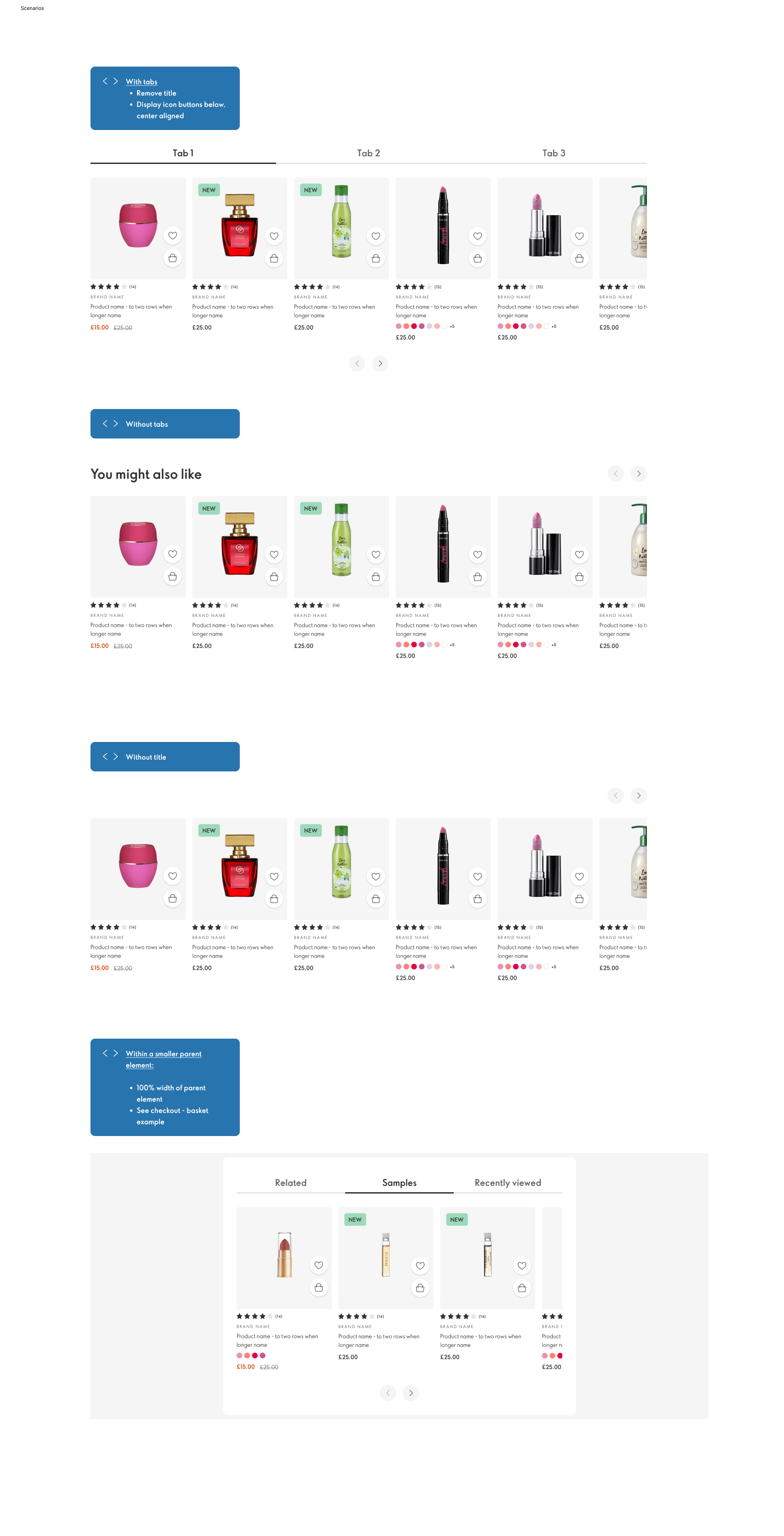 Product carousel — flexible component supporting multiple configurations across PDP sections