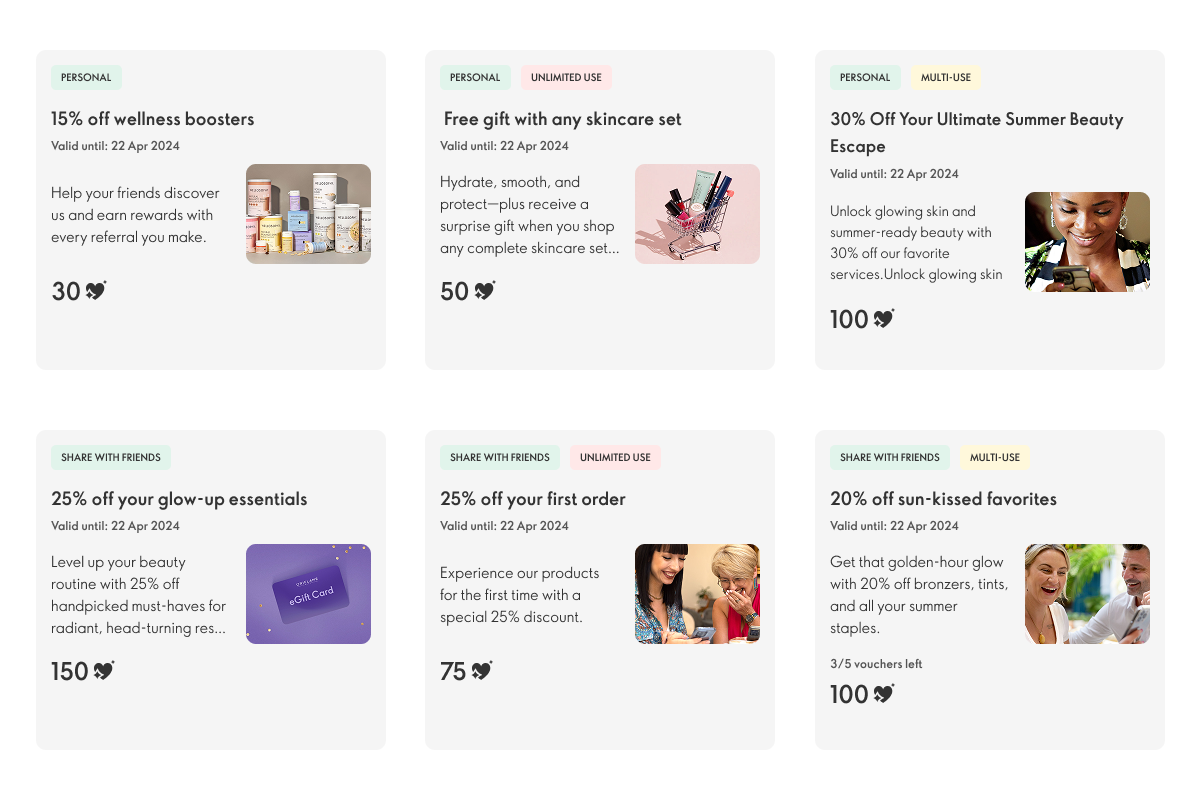 Voucher types — personal and shareable categorisation